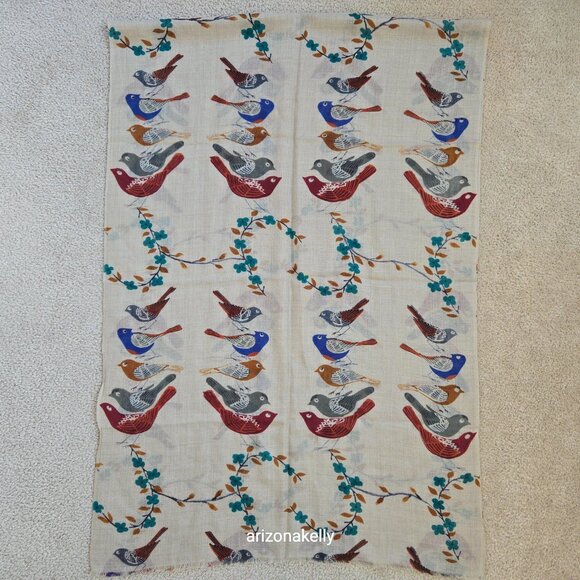 NWOT Painted Stylized Bird Scarf Shawl--Possibly Cashmere *READ* - Picture 7 of 13